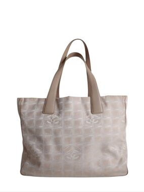 Chanel Bag Travel Ligne Beige Jacquard Leather Tote Shoulder Bag